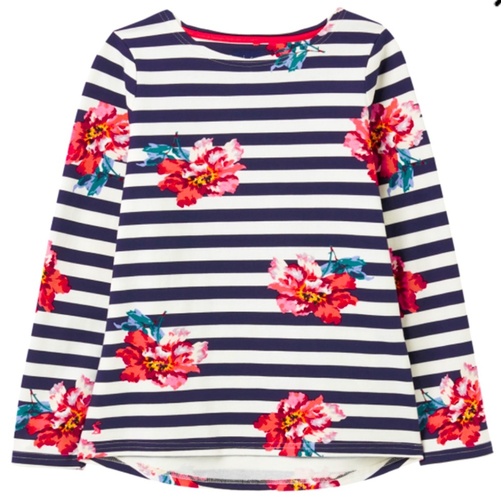 NWT Joules Women's Small Cream Floral Navy Stripe Harbour Long Sleeve Jersey Top